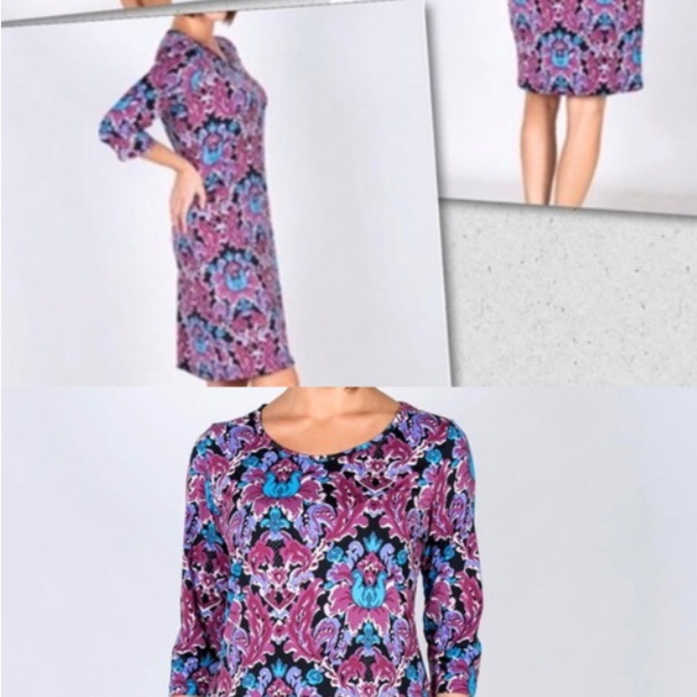 NWT Tracy Negoshian ‘Danielle’ Shift dress in floral watercolor w/ 3/4 sleeve.